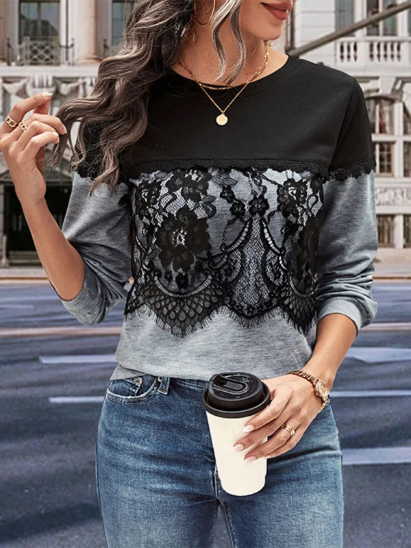 Lace Accents Sweatshirt - Colorblock Top