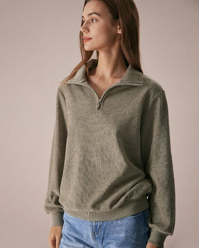 The Green Half Zip Drop Shoulder Sweatshirt | Green