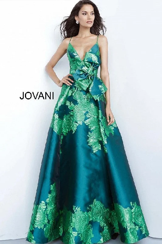 Jovani 02046 Long Spaghetti Straps Floral Dress