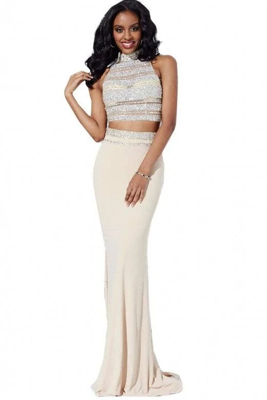 Jovani 23595 Prom Long Two Piece Formal Halter Gown