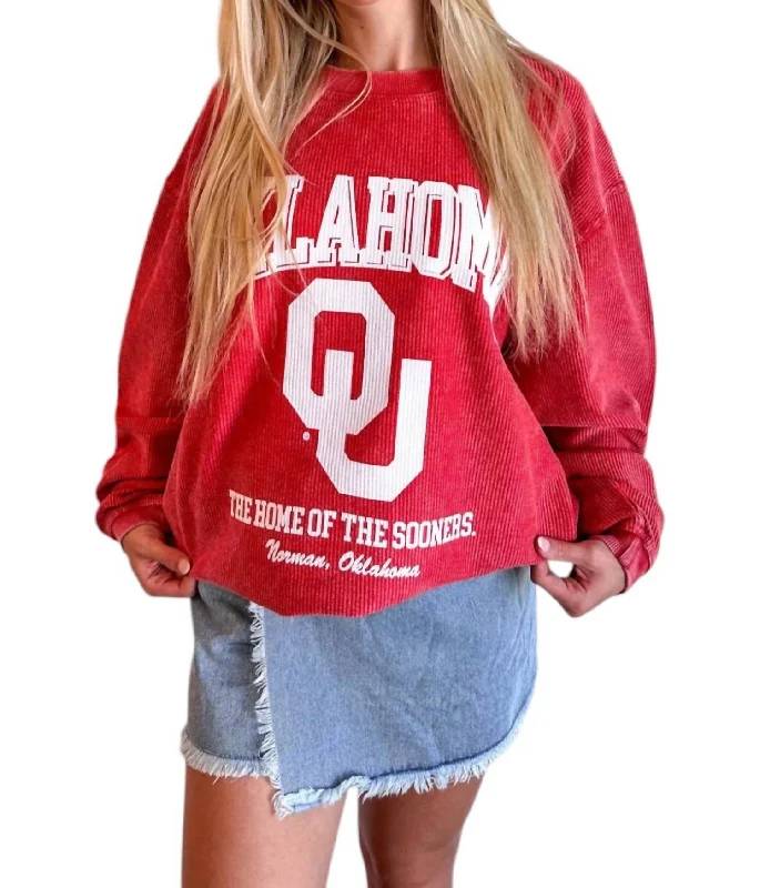 Ou Mascot Cord Sweatshirt In Red