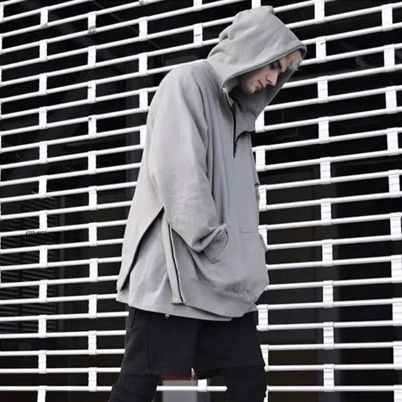 Half-High Neck Hooded Sweatshirt with Split Zipper