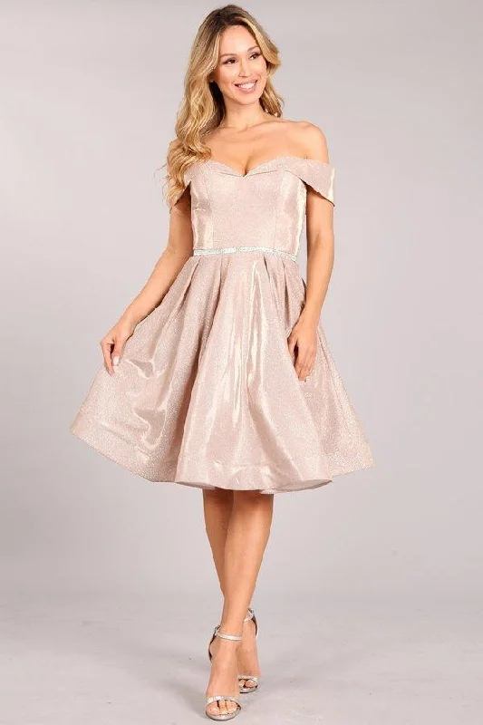 Prom Short Metallic Off Shoulder Homecoming Dress