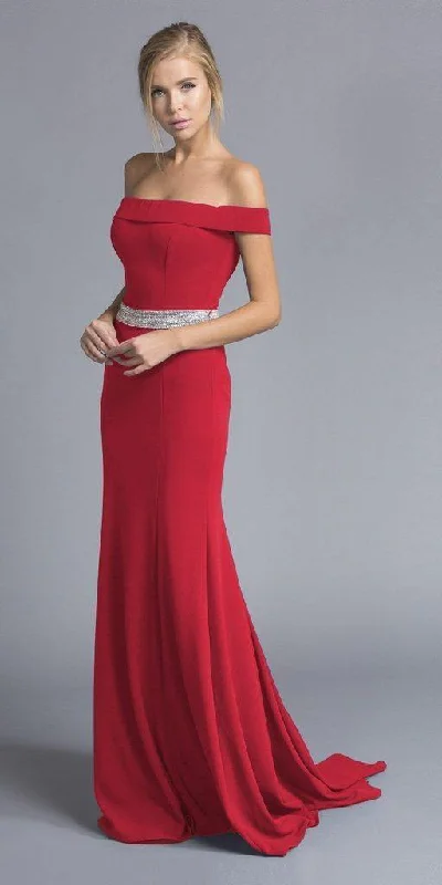 Long Formal Fitted Off Shoulder Evening Prom Dress