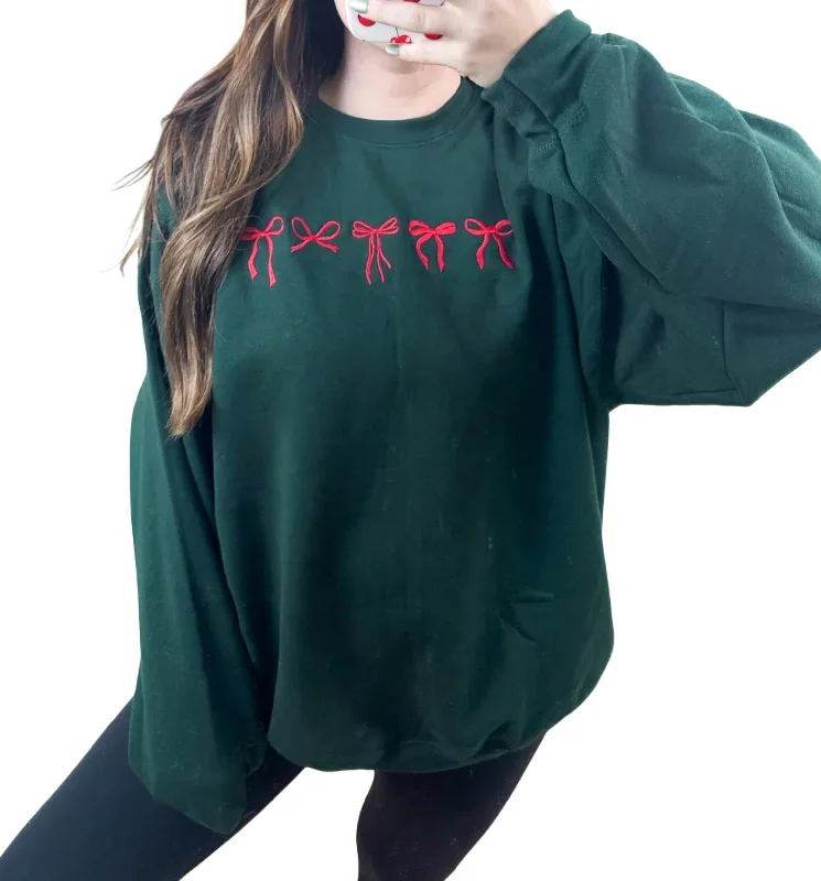 Women's Embroidered Mini-Bows Holiday Sweatshirt In Green