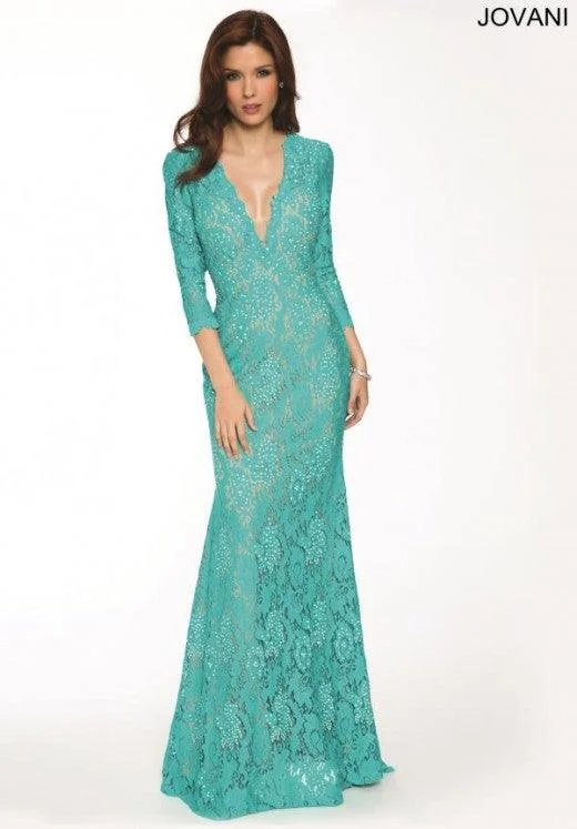 Jovani 20025 Long Formal Long Sleeve Lace Dress