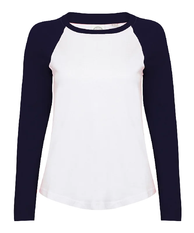 White/Oxford Navy - Women's long sleeve baseball t-shirt