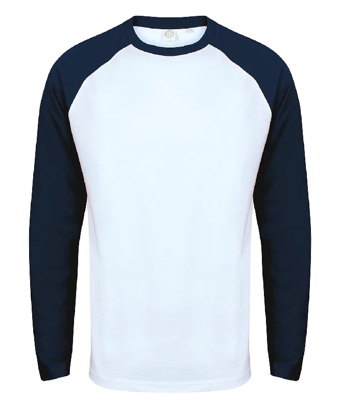 White/Oxford Navy - Long sleeve baseball t-shirt