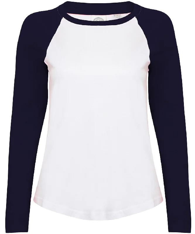 White/Oxford Navy - Kids long sleeve baseball T