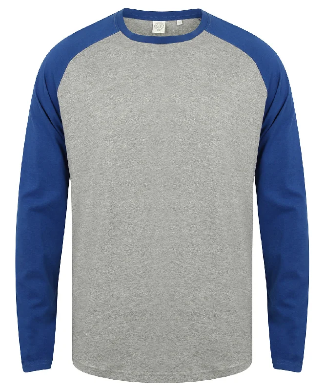 Heather Grey/Royal - Long sleeve baseball t-shirt