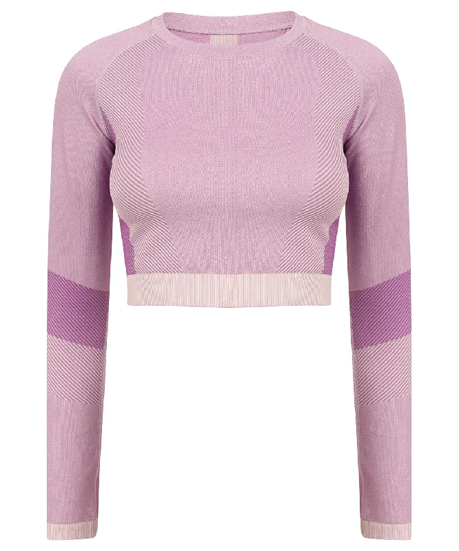 Light Pink/Purple - Women's seamless panelled long sleeve crop top