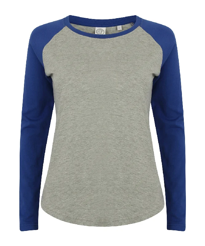 Heather Grey/Royal - Women's long sleeve baseball t-shirt