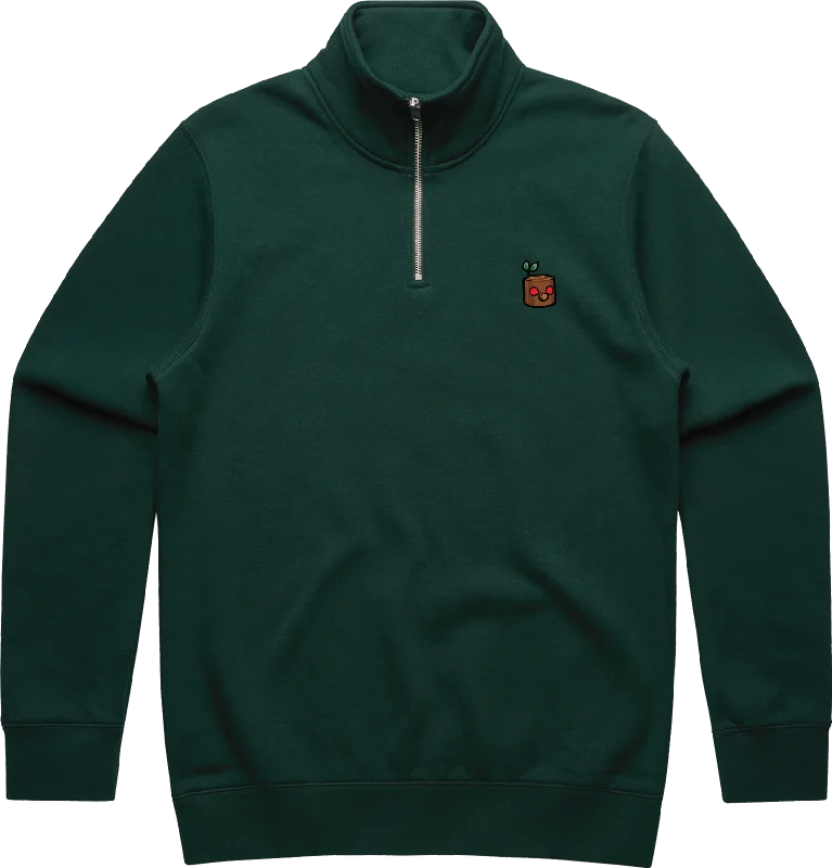 TEKKEN - 'Mokujin' Small Logo Embroidered Quarter-Zip Sweatshirt - Pine Green