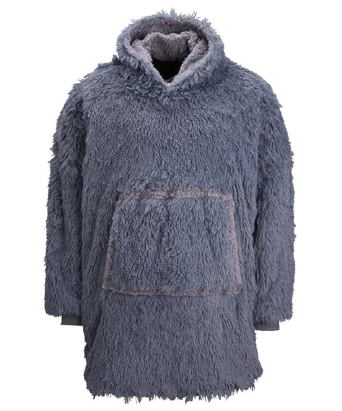 Grey - The Ribbon oversized cosy reversible shaggy sherpa hoodie