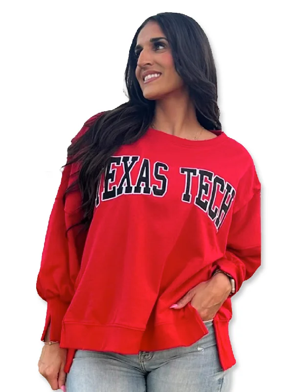 Texas Tech  Embroidered Raw Edge Oversize Sweatshirt