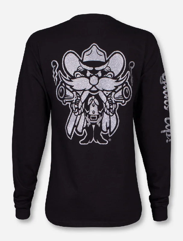 Texas Tech Raider Red in Silver Glitter on Black Long Sleeve