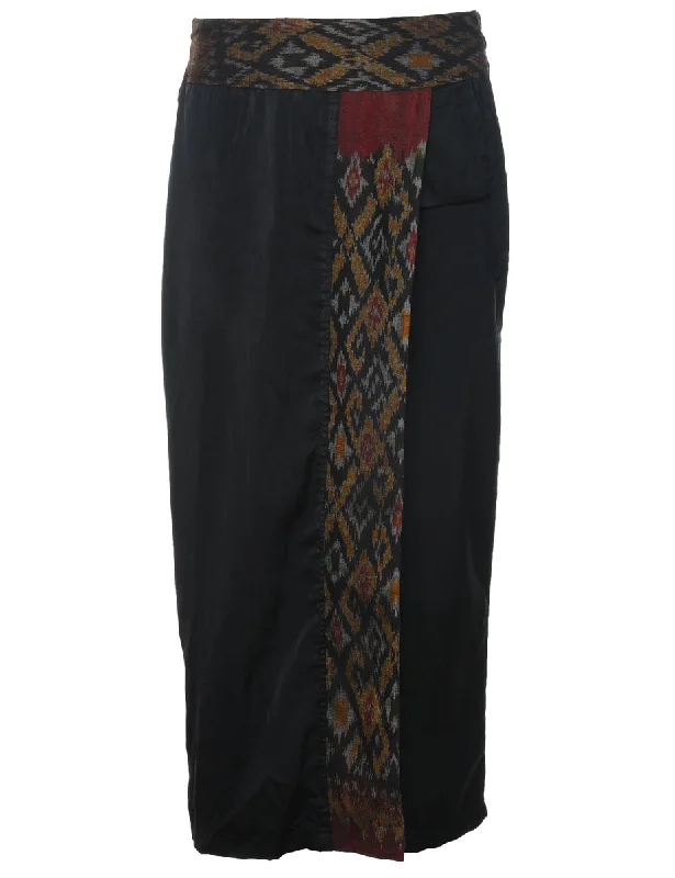 Black Ikat Contrast Panel Trousers - W30 L26