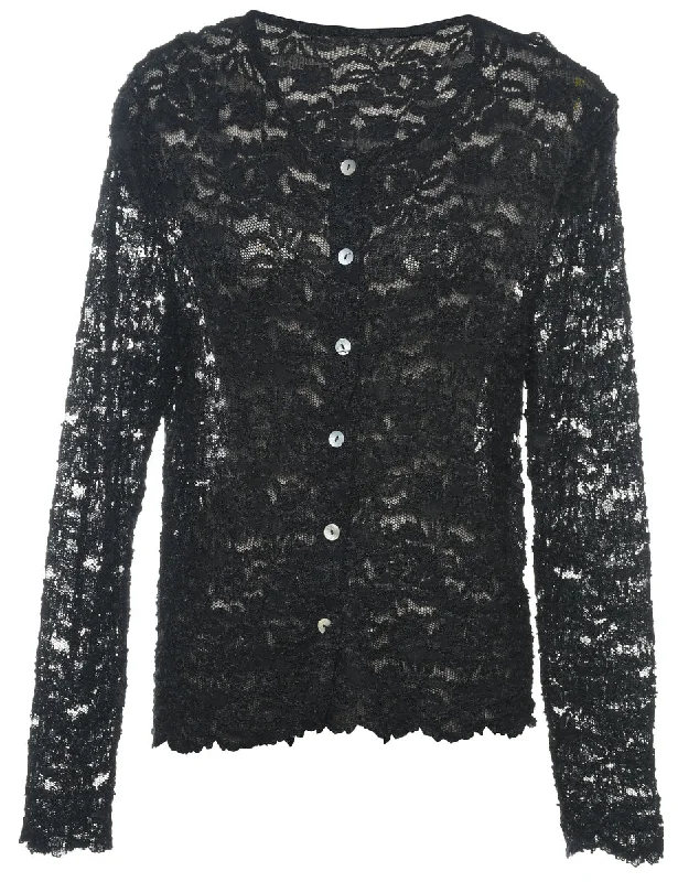 Black Lace 1990s Evening Blouse - M