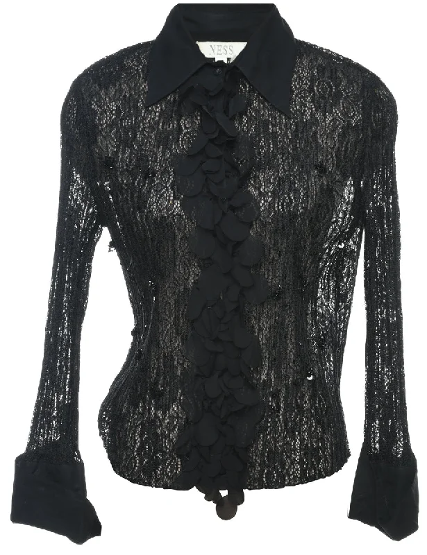 Black Lace Evening Shirt - M