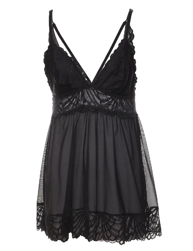 Black Lace Trim 1990s Babydoll - S