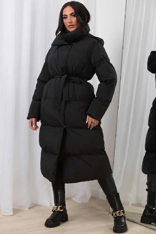 Black Long Duvet Coat With Hood