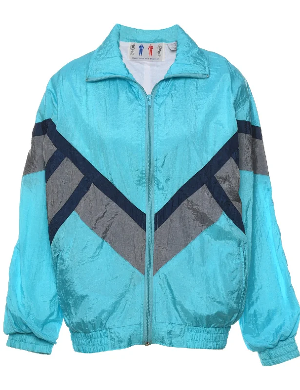 Blue & Grey 1990s Zip-Front Nylon Jacket - M