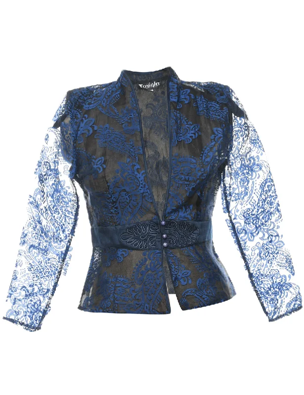 Blue Sheer Lace Evening Jacket - M