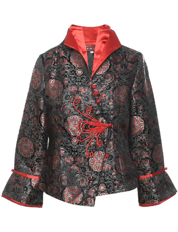 Brocade Design Black & Red Metallic Evening Jacket - L