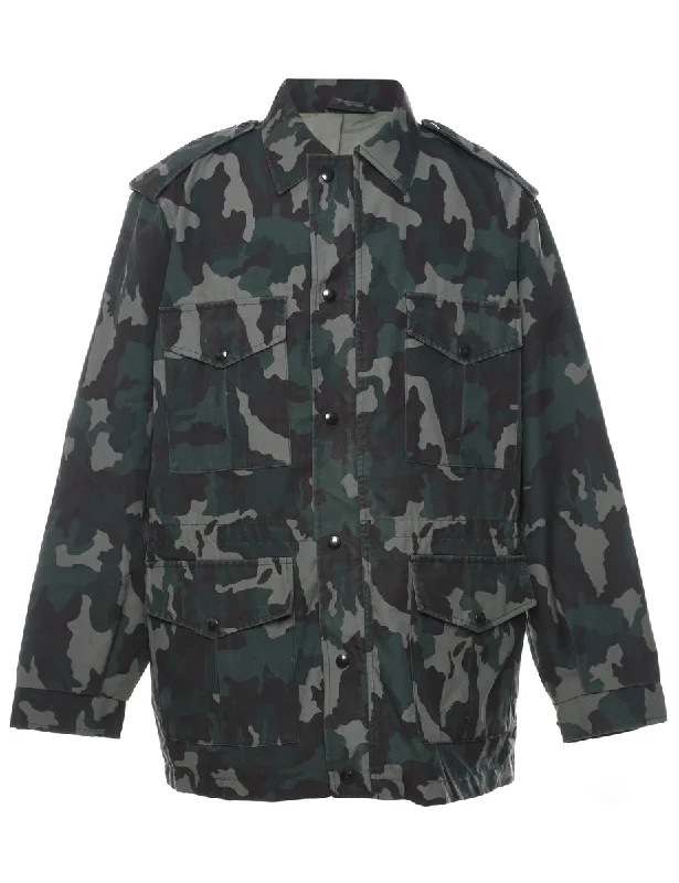 Dark Green Military Style Zip-Front Jacket - XL