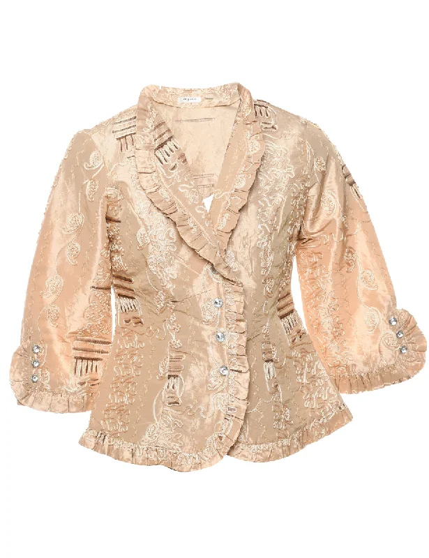 Embroidered Gold Metallic Evening Jacket - S