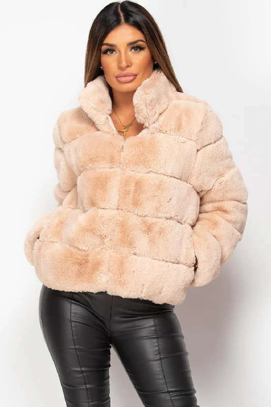 Faux Fur Coat Nude