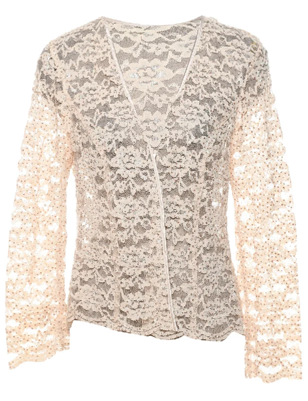 Floral Pattern Lace Off-White Jacket - M