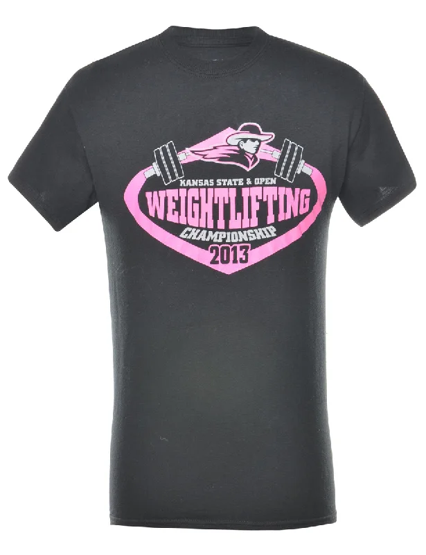 Gildan Weightlifting Black & Pink Championship Printed T-shirt - S