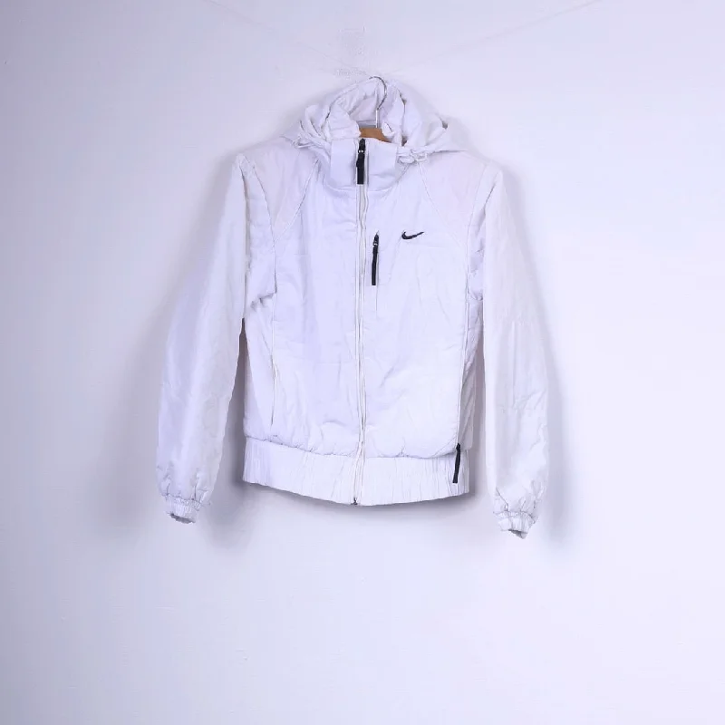 Nike Womens S Jacket Paded White Hooded Full Zipper Sportswear