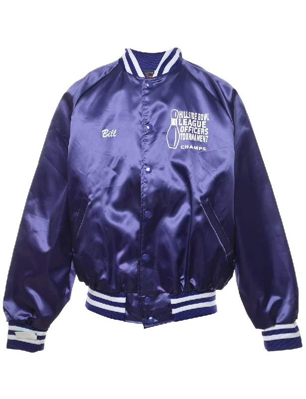 Purple Nylon Silky Bowling Bomber Jacket - L