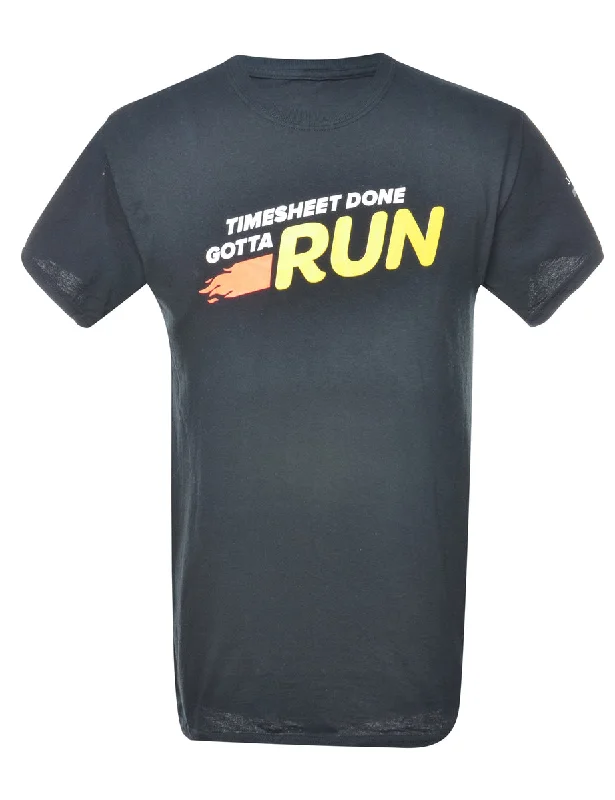 Run Printed Black & Yellow T-shirt - M