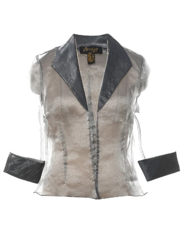 Sheer Silver Effect Evening Jacket - M