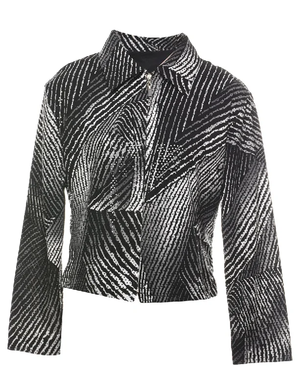 Sparkly Zip-Front Animal Print 1990s Jacket  - M