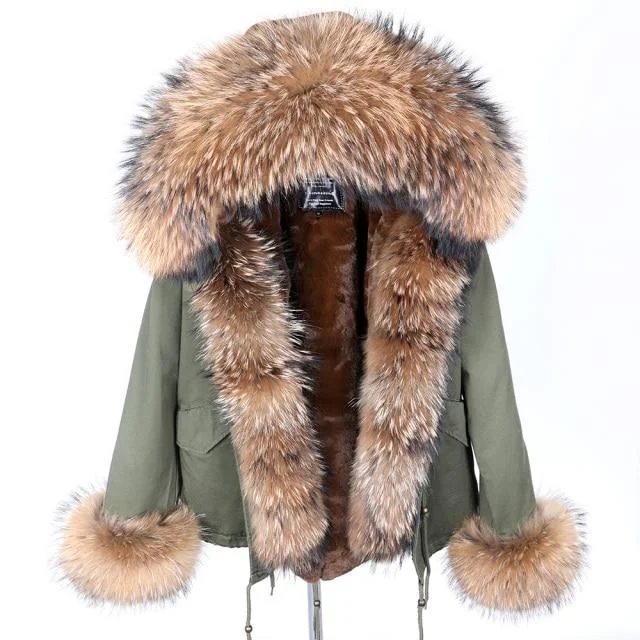 Winter Fashion Women's Real Fox Fur Collar Parka Bomber Coats & Jackets