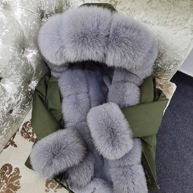 Winter Warm Thick Women's Natural Real Raccoon Fur Hooded Coats & Jackets