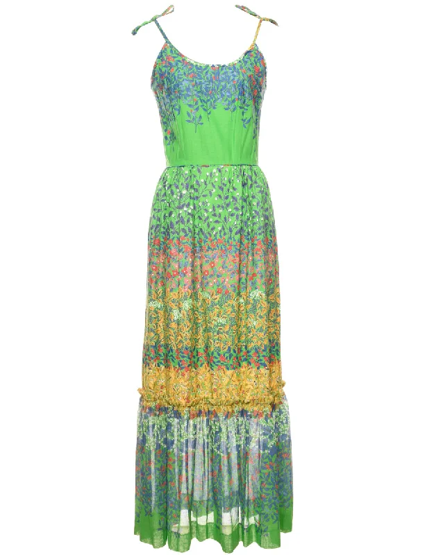 Floral Print Multi-Colour 1970s Maxi Dress - XS