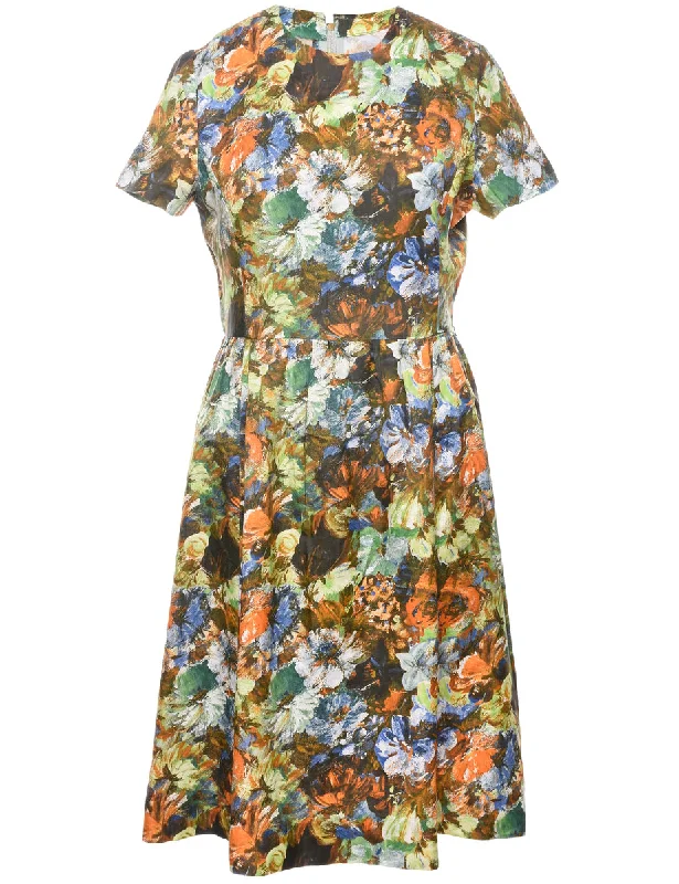 Floral Print Vintage Multi-Colour Dress - M