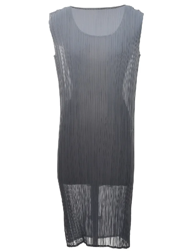 Grey Sheer Sleeveless Dress - M