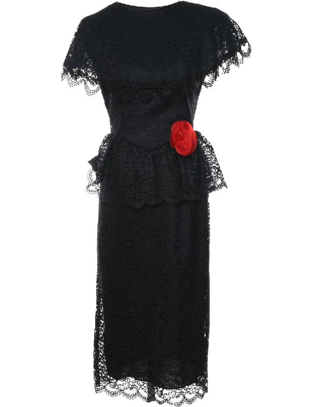 Lace Black Evening Dress - M