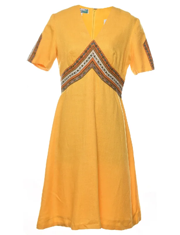 Midi Length Yellow Dress - M