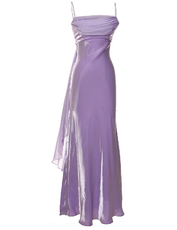 Morgan & Co Lilac Metallic Ruffled Evening Dress - S