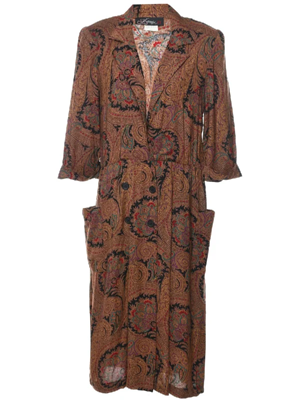 Paisley Print 1980s Multi-Colour Dress - XL