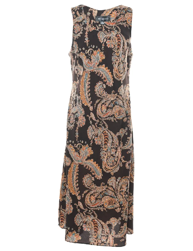 Paisley Print Sleeveless Dress - L