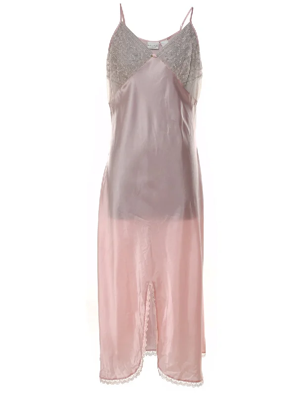 Pale Pink Lace Embroidered & Beaded Nightdress - M