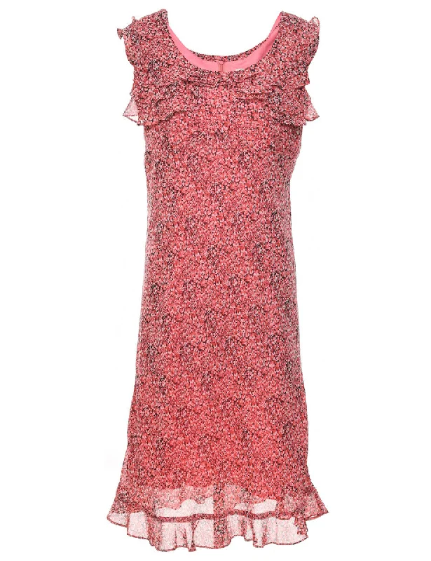 Pink Ditzy Floral Print Y2K Dress - M